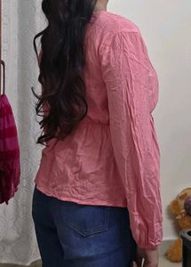 Chic Pink Wrap Peplum Top