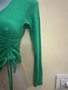 Chic Green Ruched Wrap Top