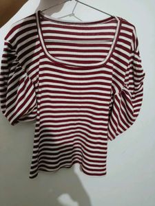 Maroon Striped Square Neck Top
