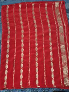 Vibrant Red Saree with Gold Border