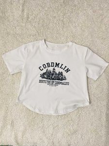 White Graphic Print Crop T-Shirt
