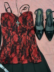 GOTHIC Red Lace Corset Top