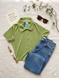 Y2K inspired H&amp;M Lime Green Button-Up Collared Top