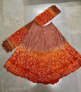 🤎 Bandhani Silk Long Skirt with Full Size Chundad
