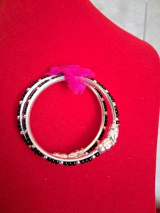 Elegant Silver Bangles with Black Beads