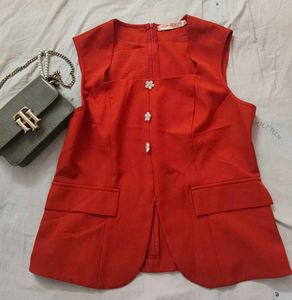 Chic maroon  Sleeveless Blazer Top