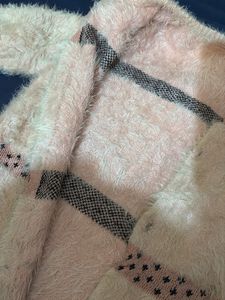 Pink Fuzzy Cardigan with Star Detail