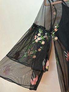 Chic Black Embroidered Mesh Top