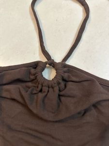 Brown Halter Neck Crop Top