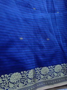 New Royal Blue Embroidered Saree + Blouse piece