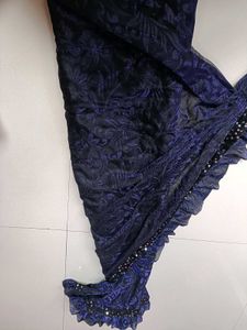 10-12 year girl Elegant Sequined Blue Saree