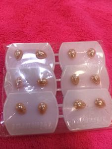 Gold Teardrop Stud Earrings - 6 Pairs