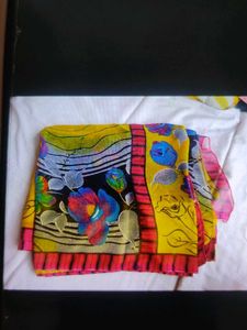 Vibrant Floral Print Saree