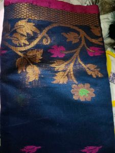 Elegant Blue Floral Silk Saree