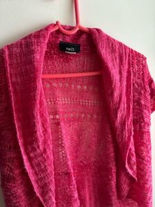 Chic Pink Open Front Knit Cardigan