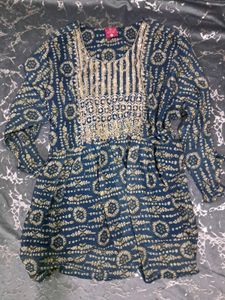 Embroidered Navy Blue Ethnic Kurta