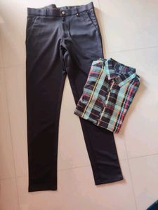 Men's Plaid Shirt and Black Pants Set