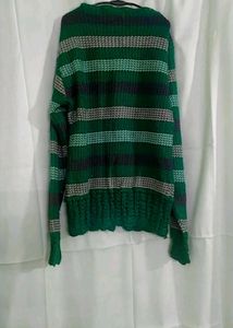 Green Striped Knit Cardigan