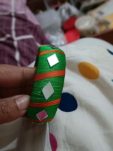Green Colour With Mirror Work Thread Bangle