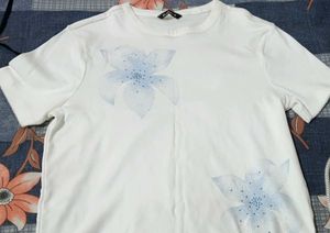 New White T-Shirt with Floral Design