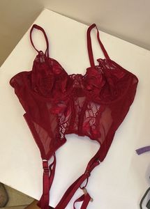 Women's Red Lace Bra with Garter Straps
