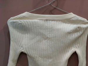 Cream Ribbed Button-Up top
