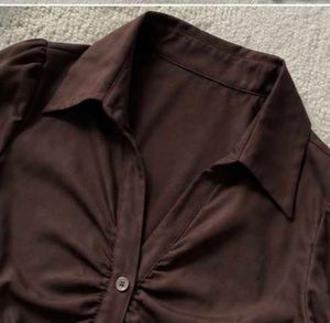 Chic Brown Flared Sleeve Blouse