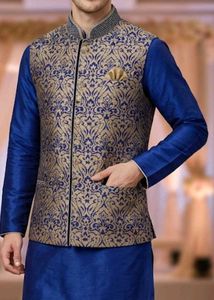 Men's Royal Blue Kurta with Embroidered Jacket