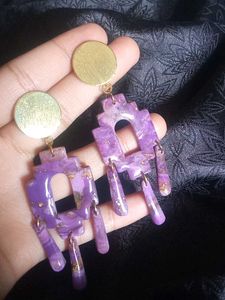 Handmade Purple Marble Dangle Earrings