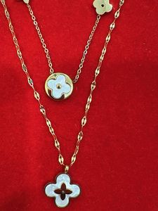 Double Chain Necklace with Clover Pendant