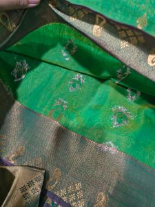 Vibrant Green Saree with Gold Motifs
