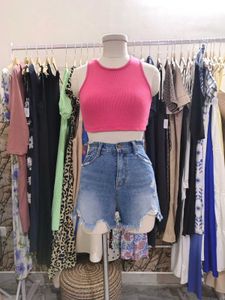 Distressed Denim High-Waisted Shorts