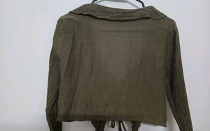 Olive Green Tie-Front Cropped Top