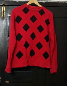 Red Argyle Crewneck Sweater