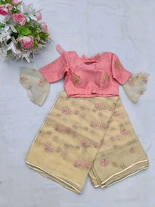 Cream And Peach Saree