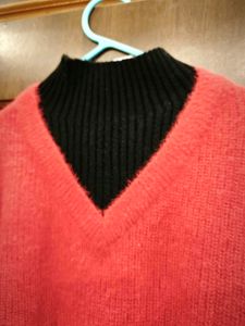 Cozy Red V-Neck Sweater with Pockets