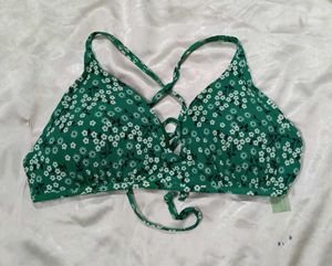 Green Floral Bikini Top