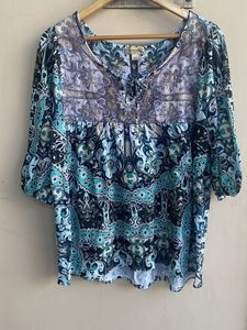 Bohemian Print Tie-Neck Top