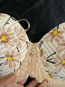 Floral Print Bra with Lace Trim