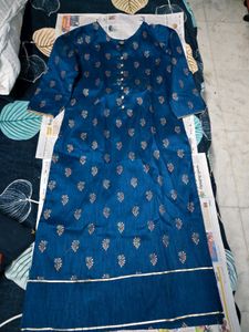 Teal Kurta with Gold Print