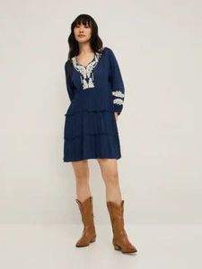 Navy Blue Embroidered Dress