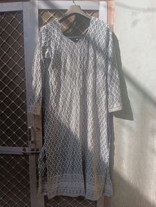 It's Grey Chikankaari And Sitaara Work Kurta For W