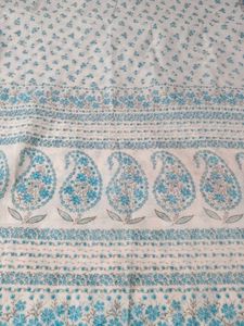 White Blue Floral Print Cotton Saaree🤍💙