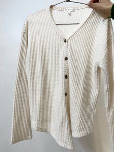 White Cozy Button-Down Knit Cardigan