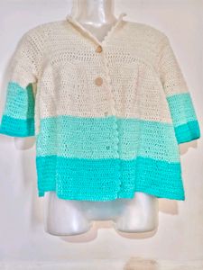 Crocheted Striped Button-Up Cardigan