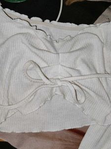 White Off-Shoulder Ribbed Crop Top