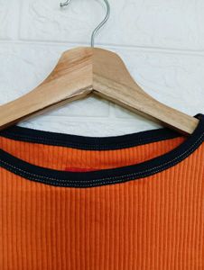 Orange Ribbed Tank Top with Stripes