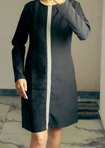 Chic Black Sheath Dress with Silver Trim