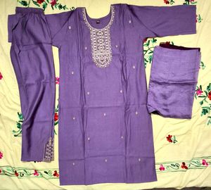 Purple Embroidered Kurta Set with Dupatta