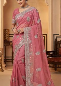 Elegant Pink Embroidered Saree